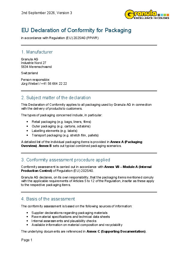 EU Declaration of packaging